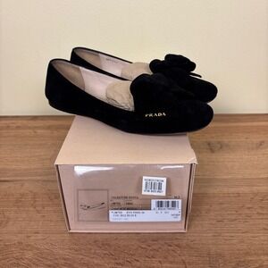 Prada Black Suede Flats with Bow